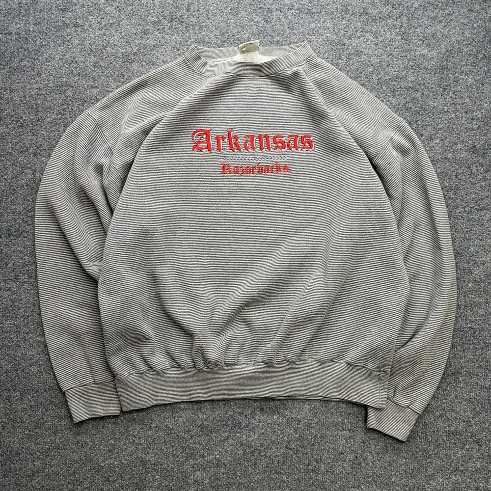 Briar Creek Arkansas Razorbacks Striped Crewneck‎ Size XL Vintage 90s Sports